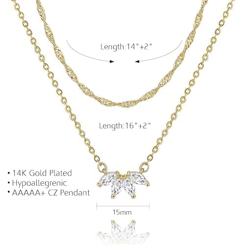 Krudan Dainty Gold Necklaces for Women Cubic Zirconia 14k Gold Plated Layered Necklaces Cute Y Drop Necklace Simple Diamond Choker Necklaces Trendy Jewelry Gifts thumbnail 6