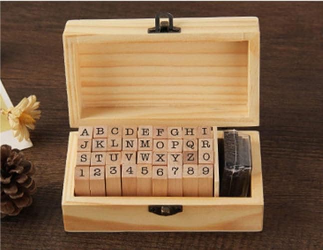 Pack of 36 Pcs Small Wooden Rubber Stamps 0.2 Inch of Letter and Number for DIY Craft Card and Photo Album (B) thumbnail 7