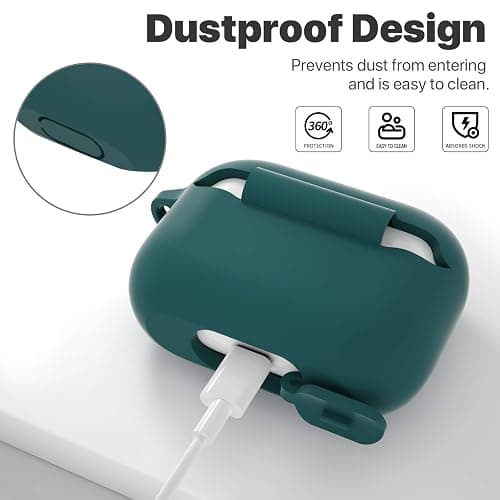 ATUAT for AirPods Pro 1st/2nd Generation Case Cover, Protective Silicone Skin Accessories with Keychain for Women Men for Apple AirPods Pro 2019/2022 Charging Case,Front LED Visible-Midnight Green thumbnail 4