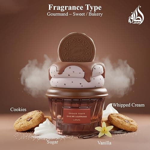 Lattafa Cookie Crave Eau de Parfum, Give me Gourmand Collection, 75ml Spray, Sweet Vanilla Cookie Scent, Cocoa Butter and Sugar Notes thumbnail 4