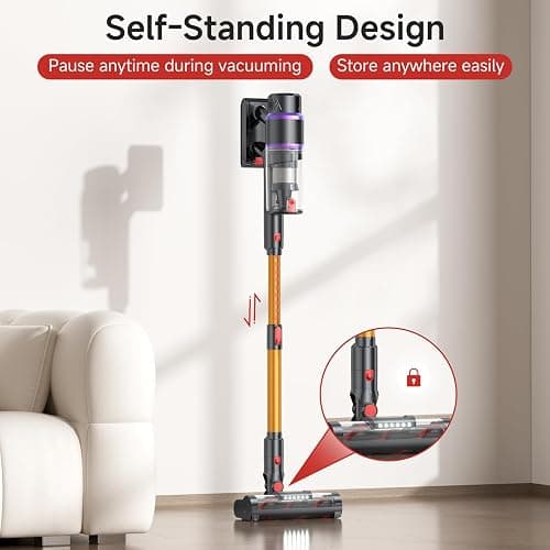 Cordless Vacuum Cleaner, 550W/50Kpa/70Mins Vacuum Cleaners for Home with Smart Auto Mode/LED Touch Display, Self-Standing Cordless Stick Vacuum Rechargeable, Vacuum Cleaner for Pet Hair/Carpet/Floors thumbnail 7