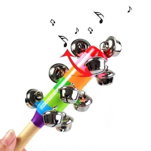 ZEAVOLA 6Pcs Wooden Jingle Hand Bells,Rainbow Handle Wooden Bells Jingle Stick Shaker Rattle Baby Kids Children Musical Toys thumbnail 4