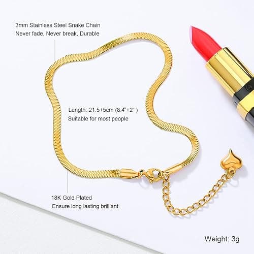 QJLE Gold Anklets for Women Waterproof,18K Gold Plated Anklet for Women Snake Chain Link Dainty Ankle Bracelets Summer Beach Jewelry thumbnail 6