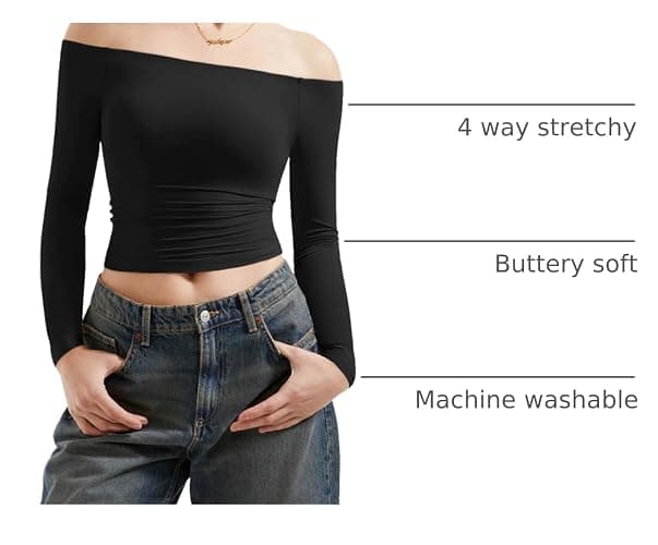 SUUKSESS Women Off Shoulder Double Lined Long Sleeve Shirts Basic Going Out Tops thumbnail 4