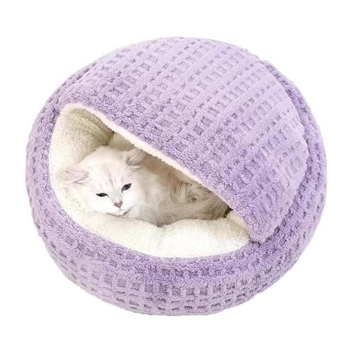 Plush Cat Bed Hooded Semi Enclosed Shell Shaped Pet Nest Cozy Warming Anti-Slip Small Dog Bed for Puppy and Kitten - Image 1