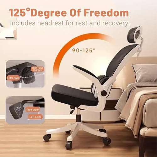 XUEGW Ergonomic Office Chair Computer Desk Chairs with Flip-up Armrests and Lumbar Support, High Back Mesh Gaming Chairs Rolling Work Swivel Task Chairs with Adjustable Headrest thumbnail 7