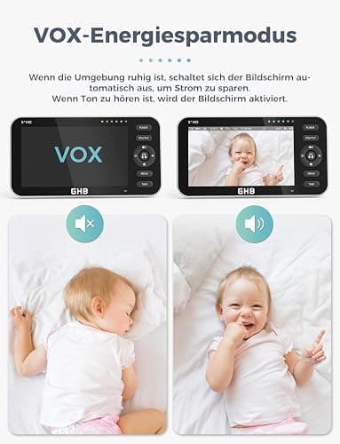 GHB Babyphone mit 2 Kameras 5 Zoll 720P HD Display mit bis zu 168h Akkulaufzeit im VOX Schlafmodus Gegensprechen Nachtsicht und Temperaturanzeige thumbnail 4