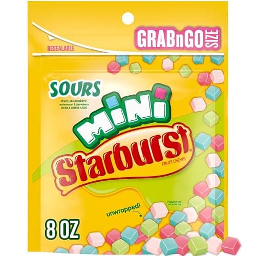 STARBURST Sours Minis Fruit Chews Candy, 8-Ounce Grab N Go Size Resealable Bag - Image 1