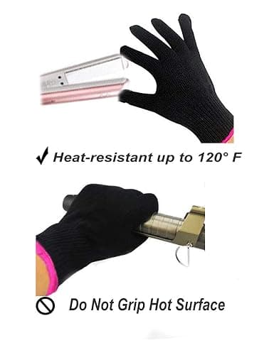 AFT90 Heat Resistant Glove for Hair Styling, Curling Iron, Flat Iron and Curling Wand, Black, Pink Edge thumbnail 3