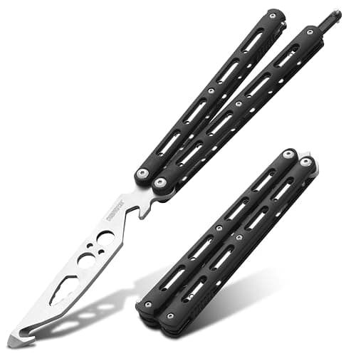 Dispatch Practice Butterfly Knife Trainer Unsharpened Balisong with Stainless Steel Dull Blade, Durable ABS Handle & Lock Latch | EDC Flipping, Martial Arts, Cosplay, Survival Training Tool, Black - Image 1