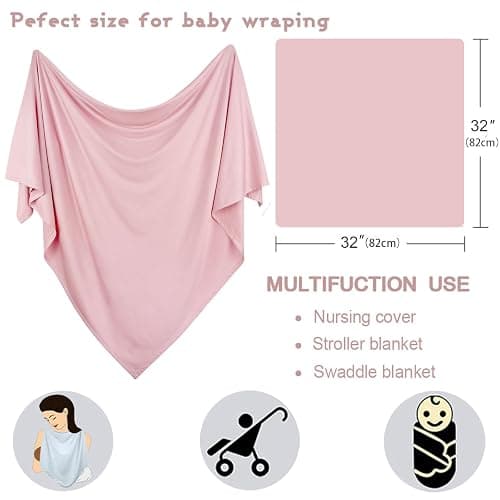 OWLOWLA Newborn Swaddle Set Stretchy Swaddle Blankets for Newborns 0-6month | Soft Breathable Fabric,Baby Swaddle Set Size 32"x32",Baby Receiving Blanket for Boys Girls,Blush thumbnail 5