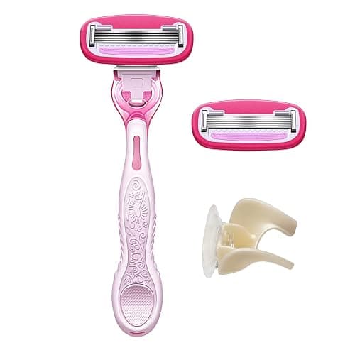 Amazon Basics Women's 5 Blade FITS Razor for Women, FITS Amazon Basics FITS Handle and Venus Handles, Includes 1 FITS Handle, 2 Cartridges & 1 Shower Hanger - Pink - 2 Count (Pack of 1) thumbnail 2