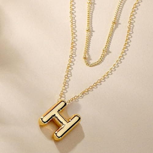 PANSHI Gold Initial Necklace Gift for Women Teen Girls Gifts Trendy Stuff Layered Bubble Letter Necklace Gold Jewelry Birthday Gifts thumbnail 6