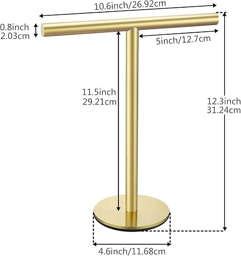Elibbren Bath Hand Towel Holder Standing, Stainless Steel Golden Towel Bar Rack Stand for Bathroom and Kitchen Vanity Countertop, Modern Towel Holder，1 Pack thumbnail 3