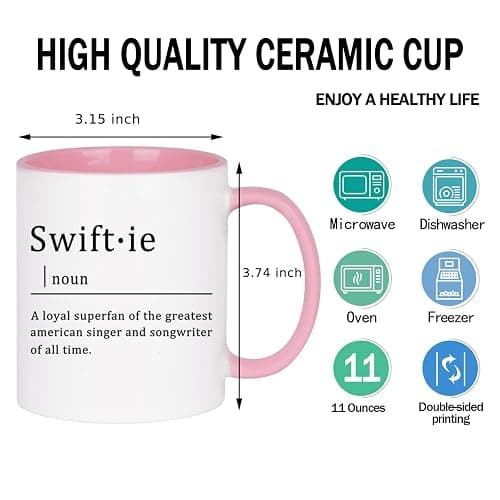 Toshiy Music Lover Coffee Mug, Swifie Mug, Musician Cup for Woman Christmas White Elephant Gifts for Music Lovers Fans 11OZ Pink thumbnail 3