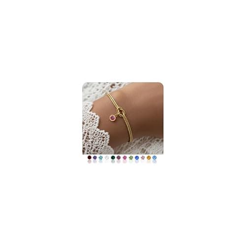 Gold Birthstone Bracelets for Women- Dainty Love Knot Snake Chain Bracelet Stack Adjustable, Trendy Personalized Friendship Birthday Christmas Jewelry Gifts for Mom Daughter Sister Friend - Image 1