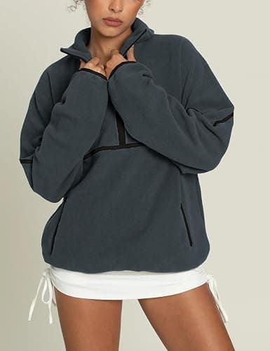 Yimoon Women's Oversized Sweatshirt Quarter Zip Fleece Pullover Casual Long Sleeve Loose Fall Fuzzy Tops Jacket Pockets thumbnail 5