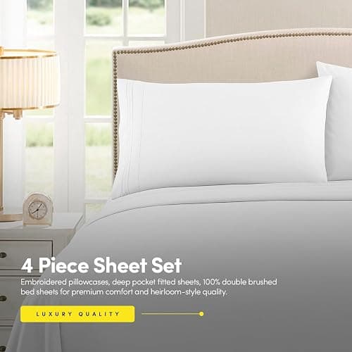 1500 Supreme Collection Queen Sheet Sets White - Luxury Hotel Bed Sheets and Pillowcase Set for Queen Mattress - Extra Soft, Elastic Corner Straps, Deep Pocket Sheets, Queen White thumbnail 5