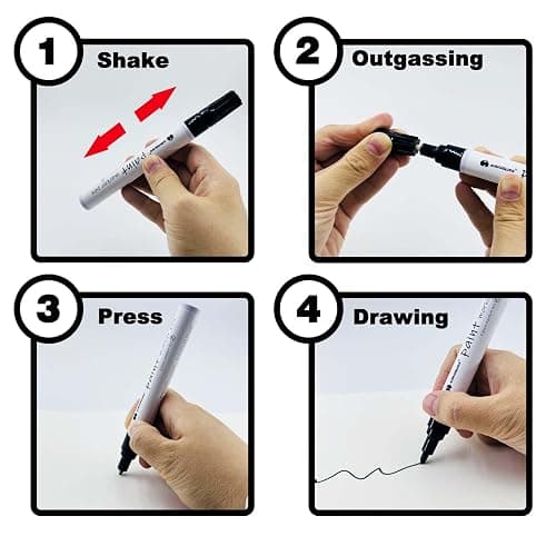 Aurobliss Marqueur Noir Indélébile Lot de 5, Marqueur Permanent Pointe Ogive, Stylo Noir pour Tissu, Verre, Galets, Bois, Metal, Cuir thumbnail 6
