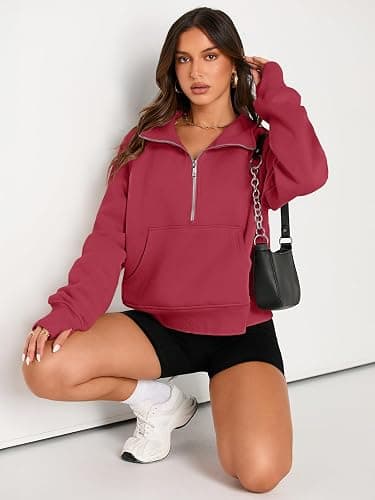AUTOMET Womens Sweatshirts Half Zip Cropped Pullover Fleece Quarter Zipper Hoodies 2025 Fall Fashion Outfits Clothes thumbnail 5