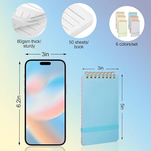 AZUREAL 6 PCS Small Spiral Notebook 3x5, Notebooks for Note Taking, Colorful Scheme Spiral Journal Notebook, Work Notebook Small Notebooks 3x5 with Strap, Cute Notebooks for Women 60Sheets/Note Books thumbnail 2