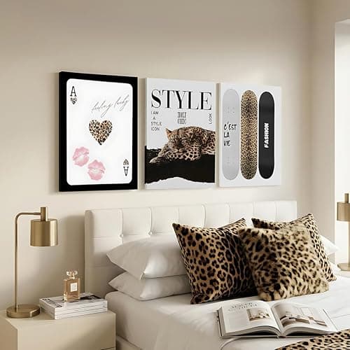 ZBMYYGO 3Pcs Black Trendy Leopard 8Ball Skateboard Wall Art 12X16in Framed | Vintage Fashion Preppy Funky Cheetah skateboard Lucky 8Ball Artwork Posters Print for Bedroom LivingRoom Bathroom Decoration thumbnail 4