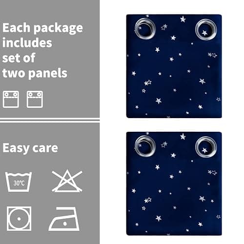 BGment Kids Blackout Curtains for Boys Bedroom, Star Curtains Thermal Insulated Grommet Window Drapes for Nursery, Set of 2 Panels (42 x 63 Inch, Navy Blue) thumbnail 7