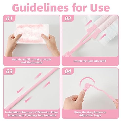 Nicemiya 52-Pack Duster Refills Compatible with Flash Dusters, Flash Dust Magnet Refills-Effectively Removes Dust, Dirt and Pet Hair for Home & Office Cleaning (50 Refills + 2 Handles, Pink) thumbnail 6