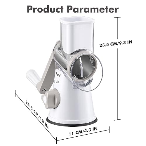 Geedel Rotary Cheese Grater, Kitchen Mandoline Vegetable Slicer with 3 Interchangeable Blades, Easy to Clean Rotary Grater Slicer for Fruit, Vegetables, Nuts thumbnail 3