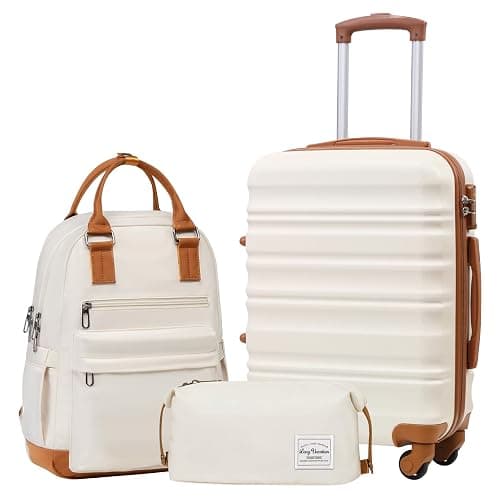 LONG VACATION Carry On Luggage Sets 3 Piece 20 Inch Suitcase Set, ABS+PC Hardshell Lightweight Travel Luggage with Spinner Wheels & YKK Zipper TSA Lock (20 INCH (BP/TB), BEIGE-BROWN) - Image 1