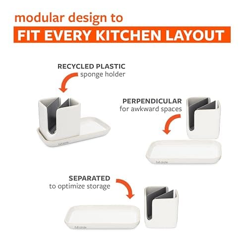 Full Circle Stash Ceramic Sink Caddy and Organizer, White/Gray thumbnail 6