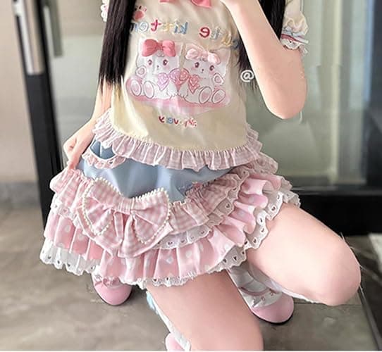 GOTHPICKUS Womens Lolita Ruffled Bow Lace Skirt Kawaii Cute Pleated Cake Skirts A-Line Tiered Harajuku Zip Up Mini Dress thumbnail 2