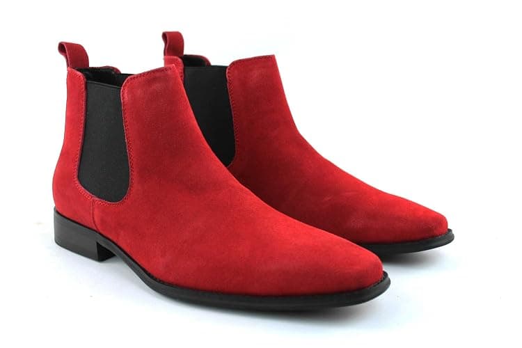 AZAR MAN Men's Chelsea Boots Genuine Leather Suede Dress Almond Toe - 10 - Red Suede thumbnail 5