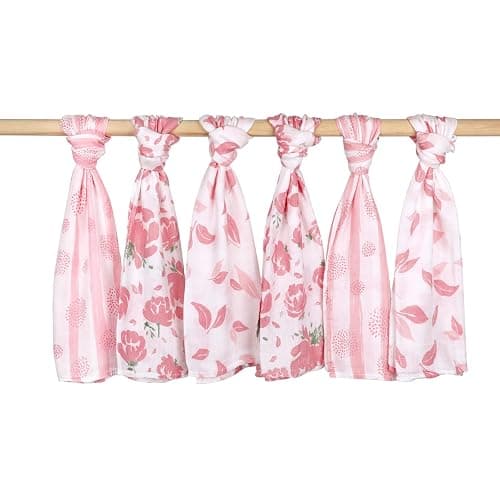 GLLQUEN BABY Musselintücher für Babys, 6 Stück Spucktücher aus Baumwolle 70 cm x 70 cm, saugfähig und atmungsaktiv und ideal zum Reinigen, Abwischen und Abdecken von Neugeborenen - Blume - 6er-Pack thumbnail 3