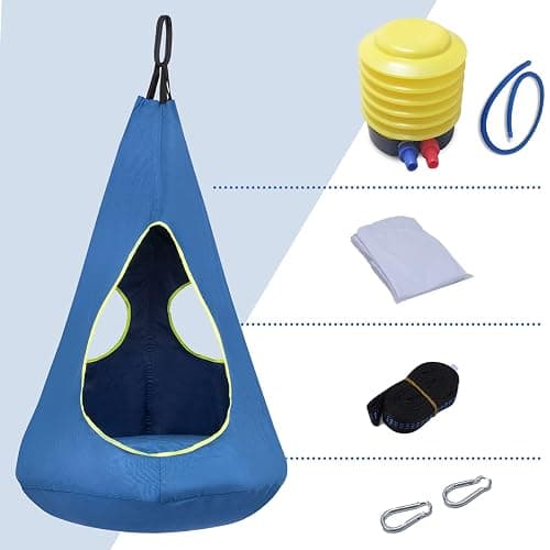 Kids Nest Swing Chair, Hanging Hammock Chair Nest Hammock Swing Chair for Outdoor and Indoor(32" D x 52" H),Detachable Play Tent Swing for Child Sensory Swing for Kids Age from 3-12 Years(Blue) thumbnail 7