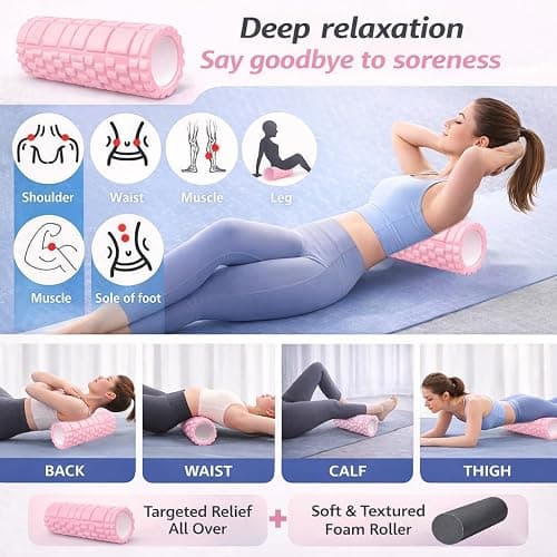 2 in 1 Foam Roller, Back Roller Foam For Back Pain, Muscle Roller Stick,Spiky columna de masaje Textured Deep Massage Roller with Smooth Style Roller High Density Roller for Exercise and Recovery（Pink） thumbnail 4