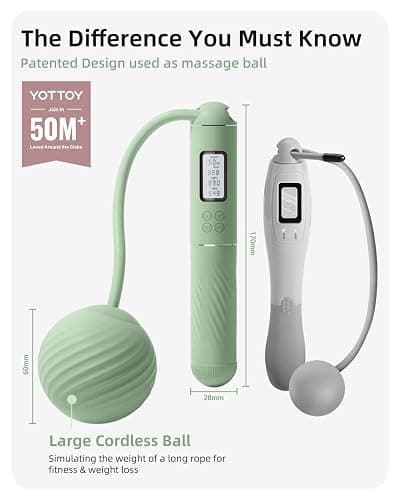 YOTTOY Skipping Ropes for Adults -Cordless Counter Jump Rope with Large Cordless Ball-Weighted Jump Rope for Women with LCD Display thumbnail 2