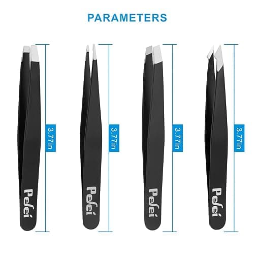 Pefei Tweezers Set - Professional Stainless Steel Tweezers for Eyebrows - Great Precision for Facial Hair, Splinter and Ingrown Hair Removal (Black) thumbnail 2