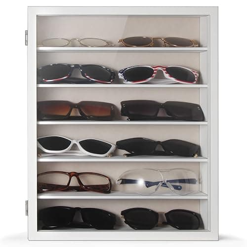 TJ.MOREE Sunglasses Organizer Storage Wall Mounted: 13 x 15.6 inches Eyewear Display Case Rustic Wood Eyeglasses Holder Large Glasses Storage Box,White thumbnail 5