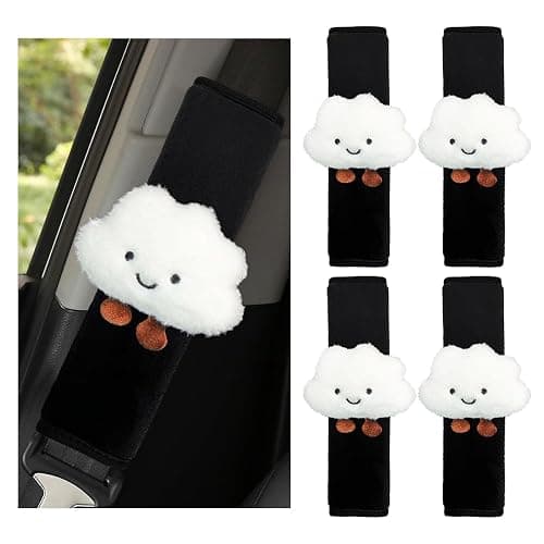 SHMZK 4 PCS Cartoon Smile Cloud Car Seat Belt Covers, Soft Seat Belt Shoulder Pad with Comfort Plush, Safety Strap Pads Neck Shoulder Protector for Auto Safety, Car Accessories (White) - Image 1