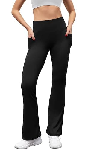 SEAJOJO Women's High Waist Flare Yoga Pants Tummy Control Casual Bootcut Leggings with Side Pockets thumbnail 4