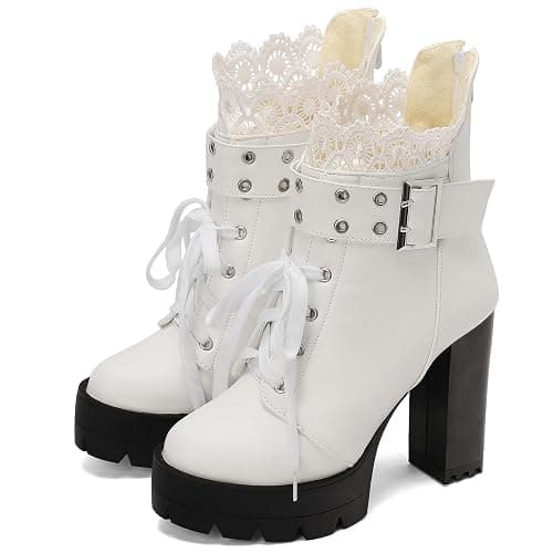 MEOTINA Goth Platform Boots Lace Buckle Gothic Cosplay Booties Chunky High Heels Ankle Boots Zipper Punk Shoes - Image 1