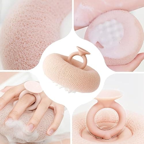 Super Soft Sunflower Suction Cup Bath Ball, 2024 Upgraded 2-in-1 Sunflower Bath Ball Exfoliating Bath Sponge Cleaning Brush, Sponge Mesh Pouf Shower Ball for Women, Men Shower (Apricot+Yellow) thumbnail 4