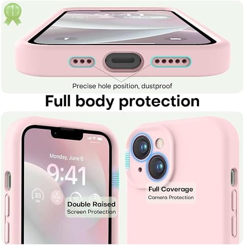 LOVE 3000 Designed for iPhone 14 Case, Premium Silicone with [Soft Anti-Scratch Microfiber Lining] Shockproof Protective Phone Case for Men Women Girls 6.1", Chalk Pink thumbnail 3
