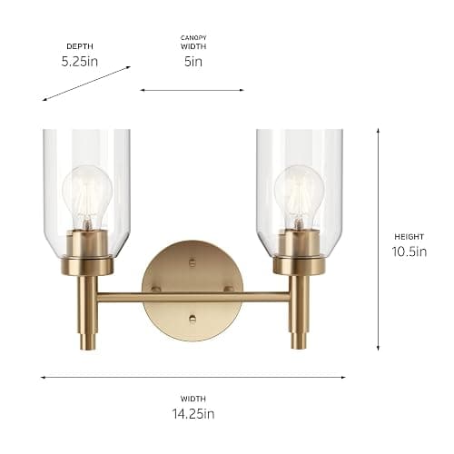Kichler Madden 2-Light Bathroom Vanity Light Fixture with Clear Glass Shades, Modern Wall Mount Lighting in Champagne Bronze for Single or Double Vanity (10.5" x 14.25"), 55184CPZ thumbnail 3