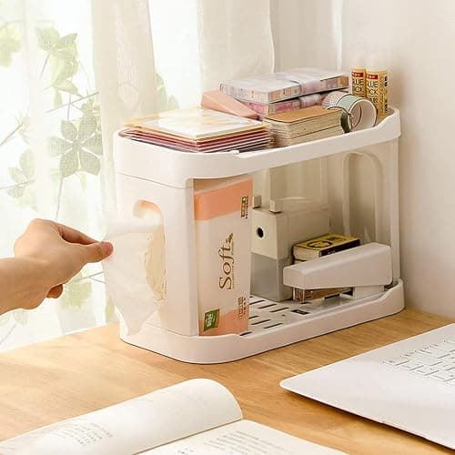 kaileyouxiangongsi 2-Tier Desk Organizers & Dispensers，Mail Holder for Office Desk Organization，Kitchen Spice Rack or Bathroom Countertop Organizer, Gift for Teachers, Classmates, and Friends,White thumbnail 6