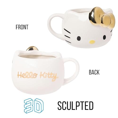 Silver Buffalo Sanrio Hello Kitty Gold Chrome Reflective Bow Ceramic 3D Sculpted Mug, 20 Ounces thumbnail 4