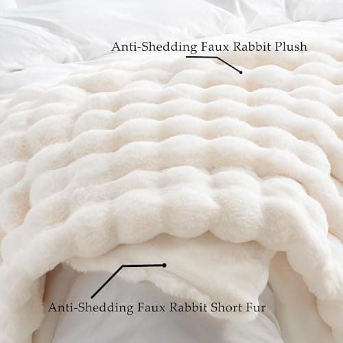 BENVWE Faux Fur Throw Blanket for Couch - Cozy Plush Fluffy Soft Thick Bubble Blanket for Living Room Home Decor - Mothers Day Birthday Gifts for Women, Cream White, 51" x 63" thumbnail 6