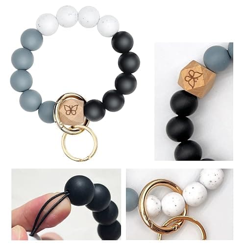 Keychain Bracelet Wristlet with Wallet Card Holder Pocket,Tassel Keychain Bangle Key Ring for Women thumbnail 3