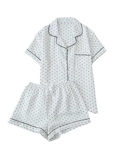 Verdusa Pajamas For Women Set 2 Piece Cute Pjs Sleepwear Lounge Sets | Pj Sets For Woman, Button Down Shirts With Pajama Shorts, Cute Print, Comfy Sets - Image 1